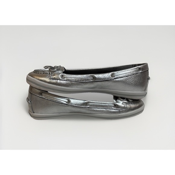 Talbots Aluminum Metallic Loafers Moc Toe Bow On Vamp Womens Size 5 Open Box - Picture 5 of 9